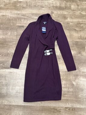 NWT Chaps Women's  Shawl Collar Sweater Dress Size MED Purple Dressy Ladies